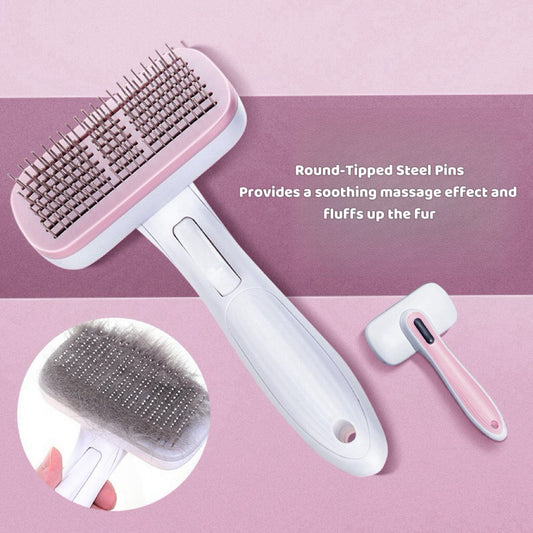 Pet Grooming Bliss - Automatic Shedding Brush round-tipped steel pins-Pink